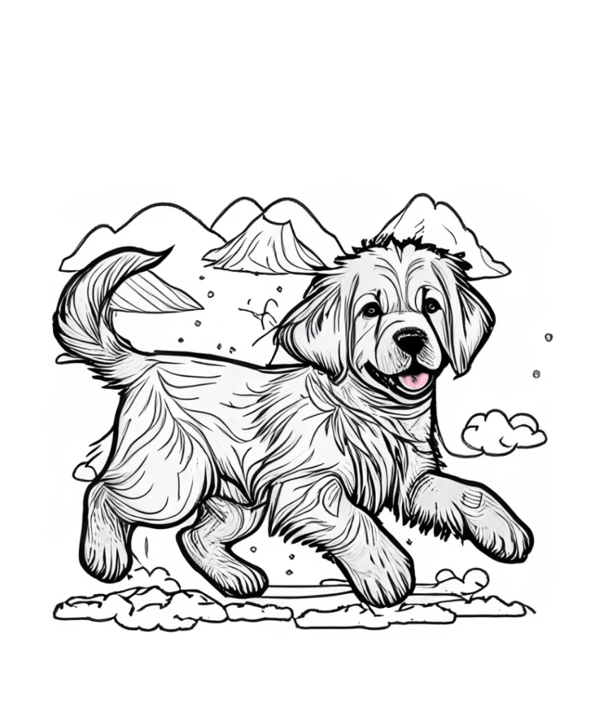 golden retriever puppy with mountains coloring page